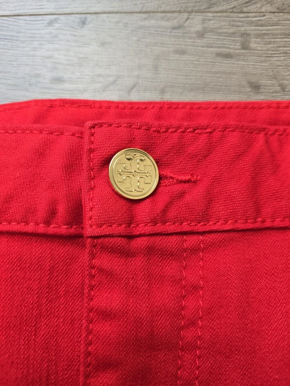 Tory Burch red denim mini skirt Gold Tone Hardware Size 27